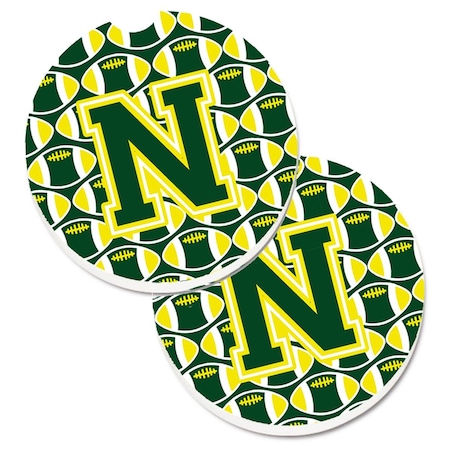 Carolines Treasures Letter N Football Green and Yellow  Cup Holder Car Coaster, PK2 CJ1075-NCARC